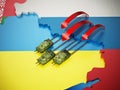 Russian tanks attacking Ukraine territory. 3D illustration