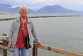 Russian tourist against the background of Alanya harbour