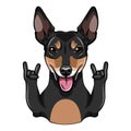 Russian Toy Terrier dog. Horns, Rock gesture. Dog portrait. Toy Terrier breed. Vector. Royalty Free Stock Photo