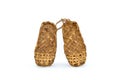 Russian traditional ancient bast shoes made of bast isolated on white background Royalty Free Stock Photo