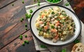 Russian traditional salad Olivier with vegetables and meat Royalty Free Stock Photo