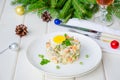 Russian traditional salad Olivier with vegetables and meat for New Year and Christmas. Royalty Free Stock Photo