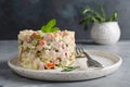 Russian traditional salad Olivier with vegetables and meat Royalty Free Stock Photo