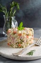 Russian traditional salad Olivier with vegetables and meat Royalty Free Stock Photo