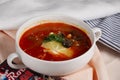 Russian traditional solyanka soup. Royalty Free Stock Photo