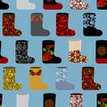 Russian traditional winter shoes seamless pattern.