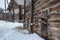 Russian traditional wooden peasant houses. Kizhma village, Mezen district, Arkhangelsk region, Russia