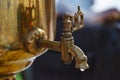 Russian traditional kettle samovar made of brass at a fair Royalty Free Stock Photo