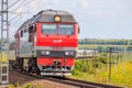 The Russian train travels by rail. Passenger train rides through the fields. Russian railway. locomotive. Russia, Anapa, July 16, Royalty Free Stock Photo