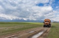 Russian truck Ural crossing a small river