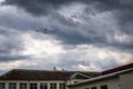 The Russian TU-160 bomber during a training flight with refueling in the air in Central Russia. Royalty Free Stock Photo