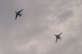 The Russian TU-160 bomber during a training flight with refueling in the air in Central Russia. Royalty Free Stock Photo