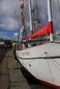 Russian two-masted schooner Krasotka. View from berth along starboard side Royalty Free Stock Photo