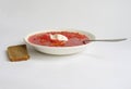 Russian - Ukrainian borsch and black bread Royalty Free Stock Photo