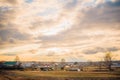 russian village landscape at sunset