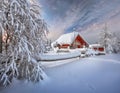 Russian village snowy winter