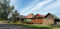 Russian village in summer. Panorama of the village street. Village of Visim, Sverdlovsk region, Russia Royalty Free Stock Photo