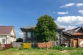 Russian village in summer. View of the village street. Village of Visim, Sverdlovsk region, Russia Royalty Free Stock Photo