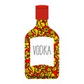 Russian vodka bottle Khokhloma painting. National folk alcoholic