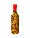 Russian vodka bottle Khokhloma painting. National folk alcoholic