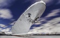 The Russian warship is moored on a frozen river at night Royalty Free Stock Photo