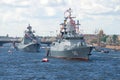 Russian warships Stoyky and Admiral Makarov on the celebration of Navy Day in St. Petersburg