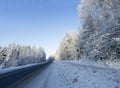 Russian winter forest road in snow Royalty Free Stock Photo