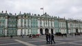 Russian Winter Palace in St. Petersburg, Russia with Russian flag