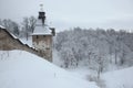 Russian winter. Pskovo-Pechorsky Monastery near Pskov, Russia. Royalty Free Stock Photo