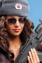Russian woman with rifle Royalty Free Stock Photo