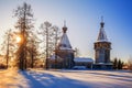 Russian wooden church in the village Oshevensk Royalty Free Stock Photo