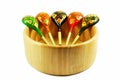 Russian wooden spoons on wooden bowl Royalty Free Stock Photo