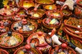 Russian wooden utensils. Khokhloma or Hohloma, traditional Russian handmade souvenir