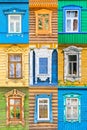 Russian wooden windows collage, Golden Ring, Russia