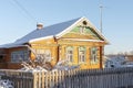 RussiaOld rural wooden house in russian village in winter sunny day. Moskow region, Russia Royalty Free Stock Photo