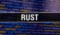 Rust with Abstract Technology Binary code Background.Digital binary data and Secure Data Concept. Software / Web Developer