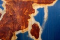 Rust dark orange texture and blue pinture Royalty Free Stock Photo