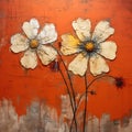 Rust Flowers On Rust Background: Mannerism Murals And Eye-catching Tags Royalty Free Stock Photo