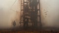 Rust Fog A Captivating Image Of An Old Metal Tower In Atmospheric Abstraction