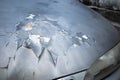 Rust, grime and peeling paint on top of a car bonnet after years of neglect Royalty Free Stock Photo