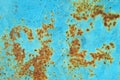 Rust and grunge aqua blue metal surface texture