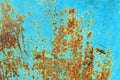 Rust and grunge aqua blue metal surface texture Royalty Free Stock Photo