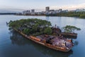 Rust old abandoned ship wreck in Sydney, Homebush Royalty Free Stock Photo