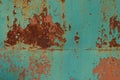 Rust on a painted metal surface. Peeling old paint on gate background. Royalty Free Stock Photo