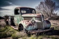 Rust in Peace: The Timeless Beauty of an Abandoned Vintage Van in the Countryside, ai generative