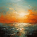 Rust Post-impressionism Seascape Abstract Oil Painting At Sunset