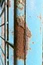 Rust prod brown blue got the rail of the balcony a unique background texture macro Royalty Free Stock Photo