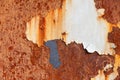 Rust on a metal sheet with peeling white paint Royalty Free Stock Photo