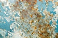 Rust stains on metal surfaces painted blue For background. Royalty Free Stock Photo