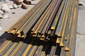 Rust steel beams, iron bar on house construction site outdoor. S Royalty Free Stock Photo